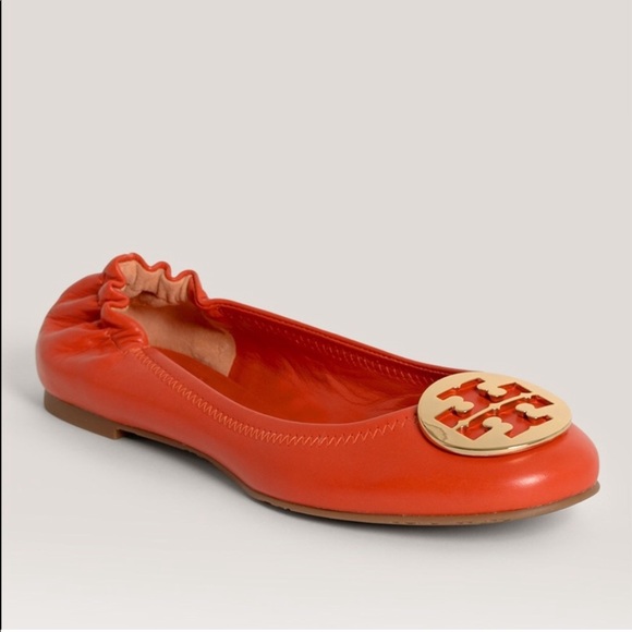 Tory Burch Shoes - Tory Burch Minnie Orange Gold Leather Travel Flats